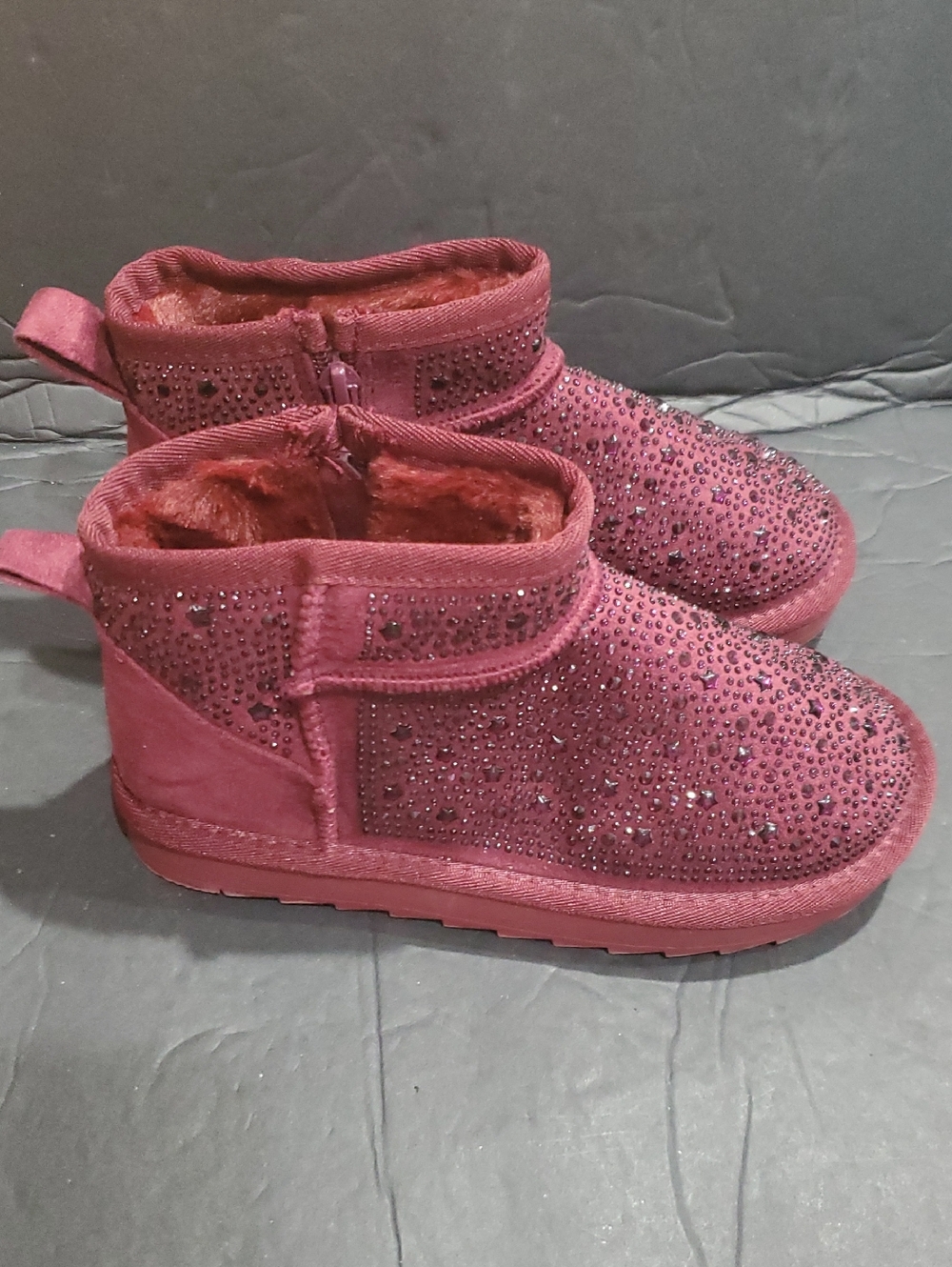 Mia girl maroon glittery studded sparkly faux fur‎ shearling lined boots size 1